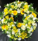 Yellow and White Wreath funerals Flowers